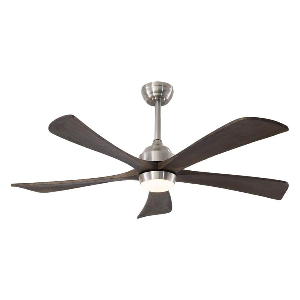 52 in. Indoor/Outdoor Nickel with Dark Brown Wood Blades Downrod Mount Standard Ceiling Fan with LED Light and Remote price history on PriceWatchPro