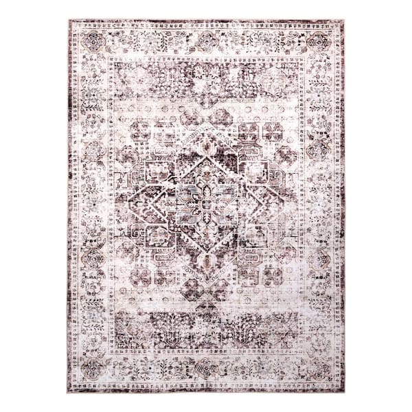 Machine Washable Paisley Vintage Cocoa 3 ft. x 5 ft. Kitchen/Bedroom/Living Room Indoor Area Rug
