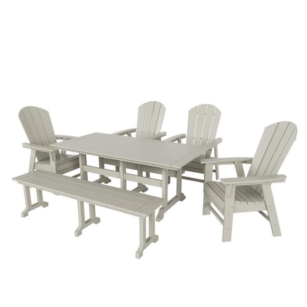 Laguna Sand 6-Piece HDPE Plastic Outdoor Dinning Set with Bench
