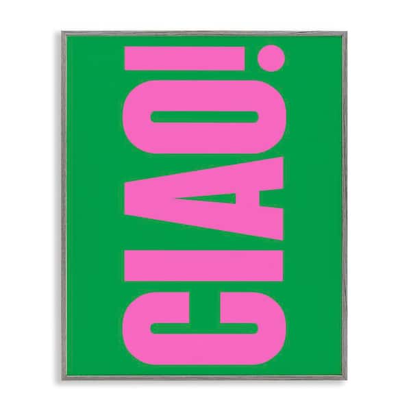 Stupell Industries Ciao Pink and Green by House of Lulu Gray Framed Typography Giclee Art Print 30 in. x 24 in.