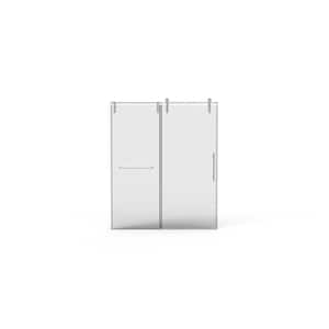 56-60 in. W x 70 in. H Soft-closing Sliding Frameless Shower Door in Nickel with 5/16 in. (8 mm) Clear Glass