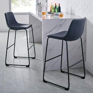29-3/8 in. Navy Blue Faux Leather Bar Stools (Set of 2)