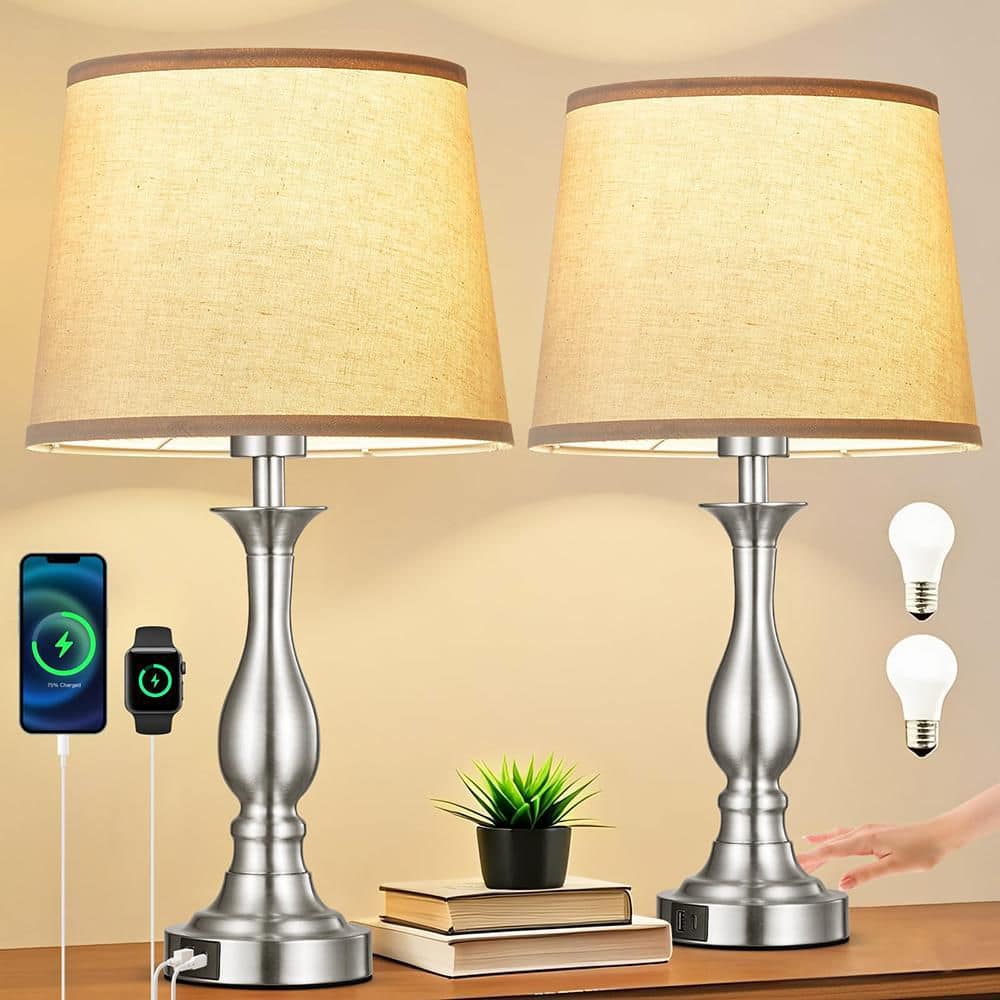 21 in. Silver Contemporary Rechargeable Table Lamp for Living Room