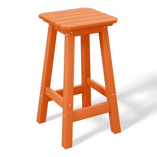 WESTIN OUTDOOR Laguna 24 in. HDPE Plastic All Weather Square Seat Backless Counter Height Outdoor Bar Stool in Orange