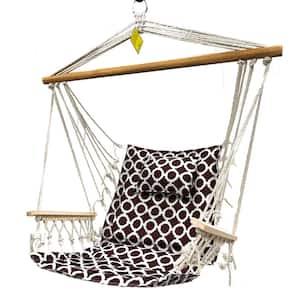 2.5 ft. Hammock Chair with Wooden Armrests in Brown with White Rings