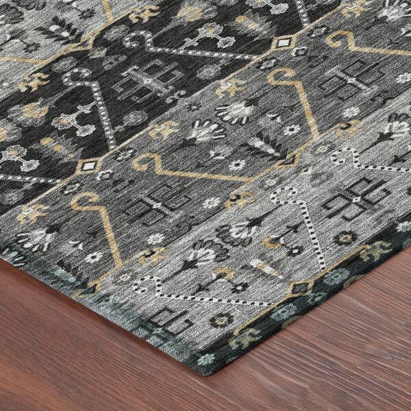 Chantille Machine Washable Indoor/Outdoor Abstract ACN2858 Black 2 ft. x 7 ft. Runner Rug