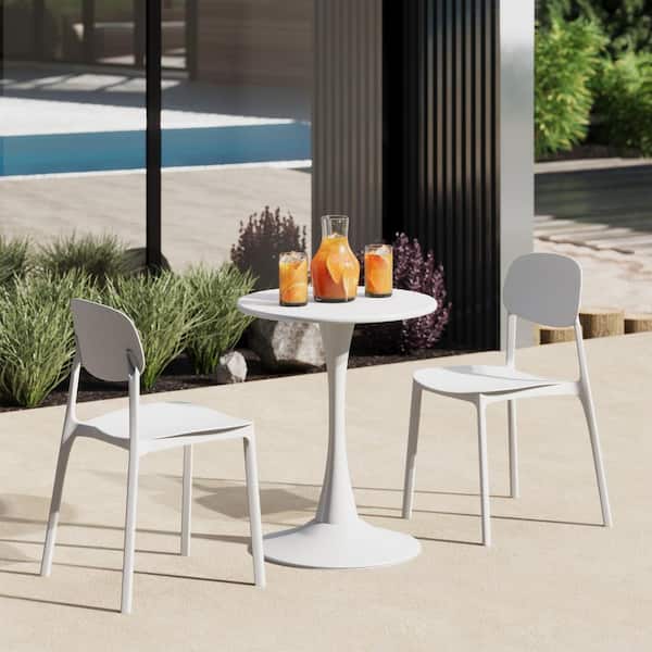 Frond and Form Outdoor Patio Assembled Poly Plastic Stacking Dining Side Chair (Set of 2), White