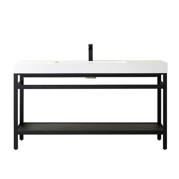 ROSWELL Ablitas 60 in. W x 20 in. D x 34 in. H Bath Vanity in Matt Black with White Composite Stone Top