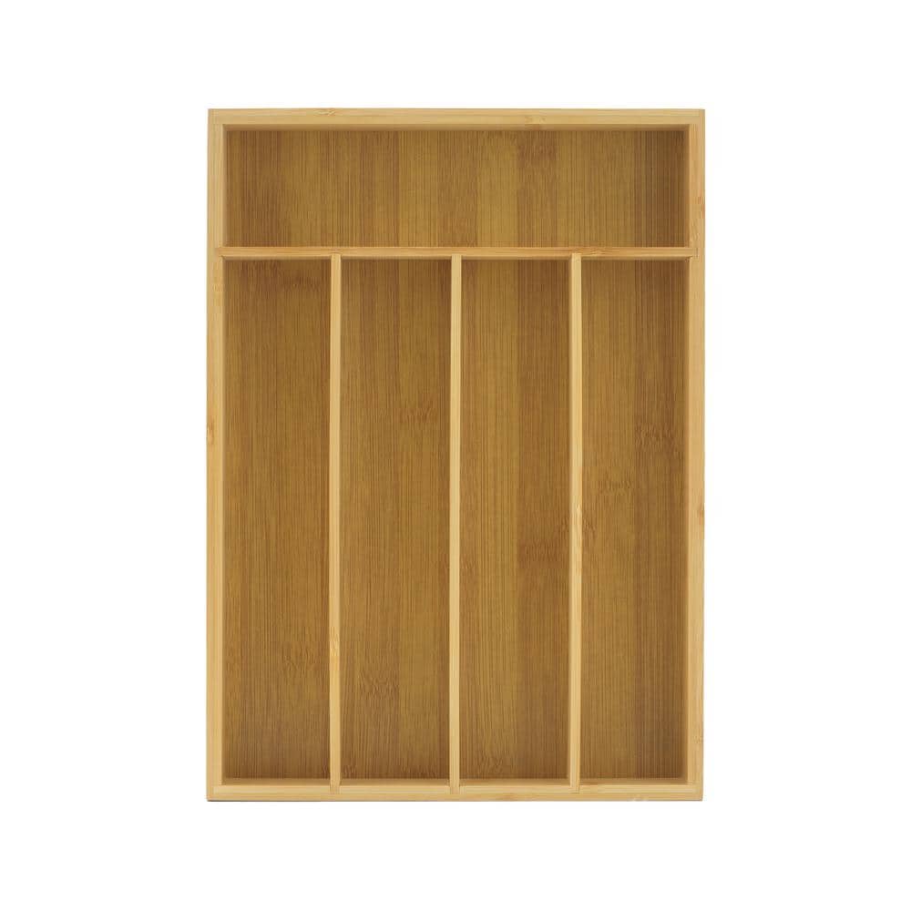 JoyJolt 5-Compartment Bamboo and Black Drawer Organizer