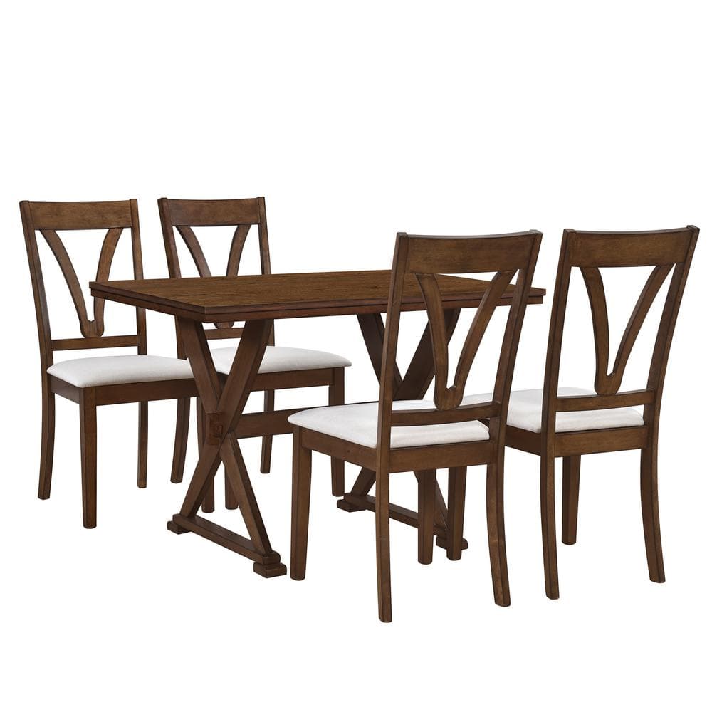 URTR 5-Piece Antique Brown Wood Top Kitchen Dining Table Set Dining ...