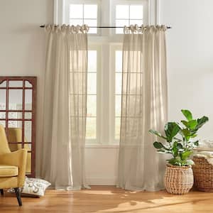 Vienna Flax Solid Poly-Linen 52(in)X84(in) Tie Top Sheer Curtain Panel