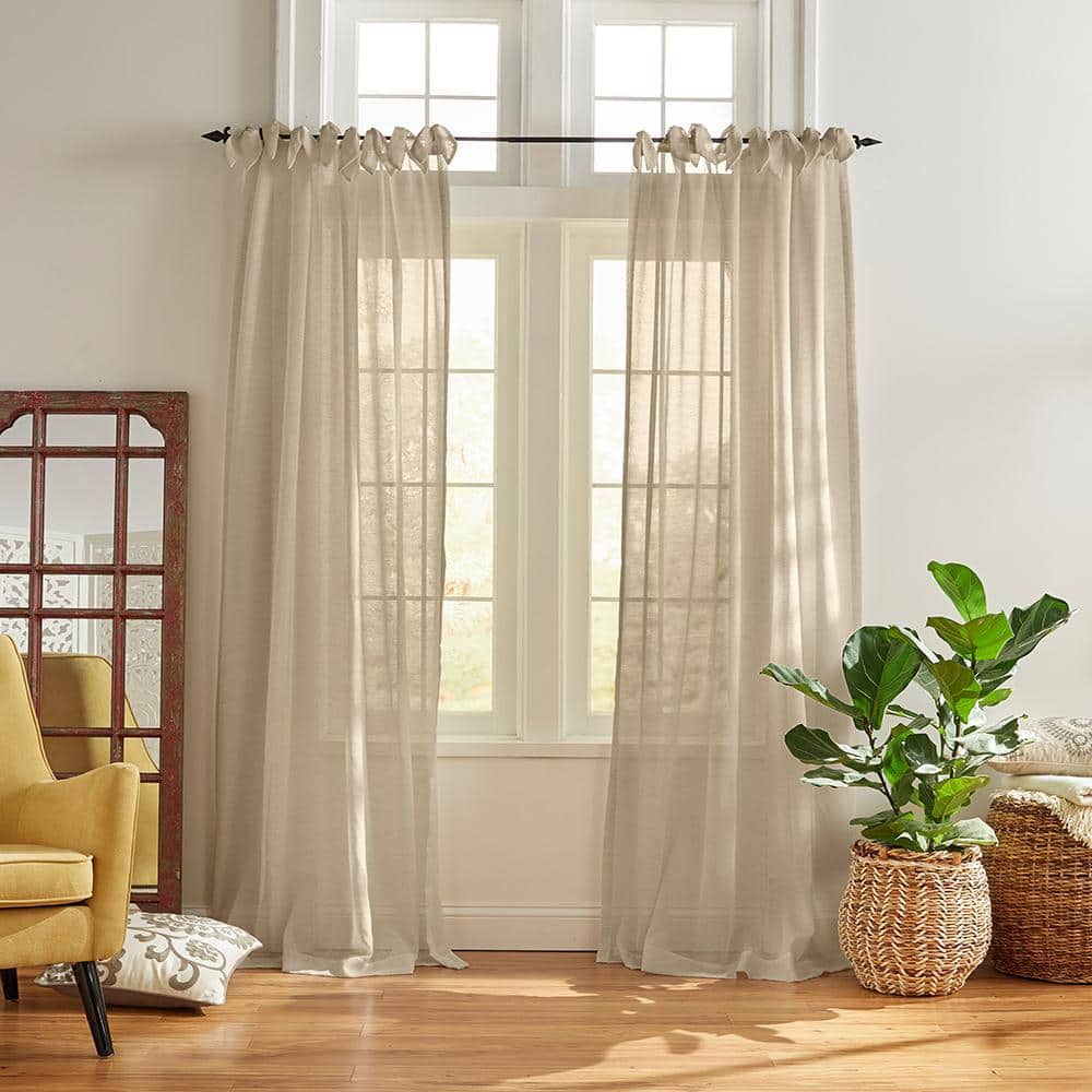 Flax Sheer Tie-Top Linen-Blend Window Curtain Panel
