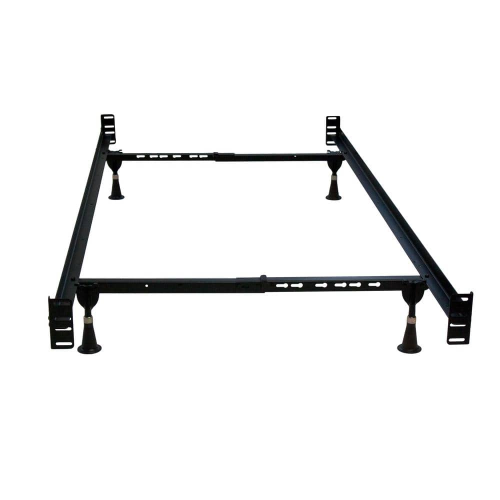 Adjustable Black Metal Full/Double Bed Frame with Headboard Attachment