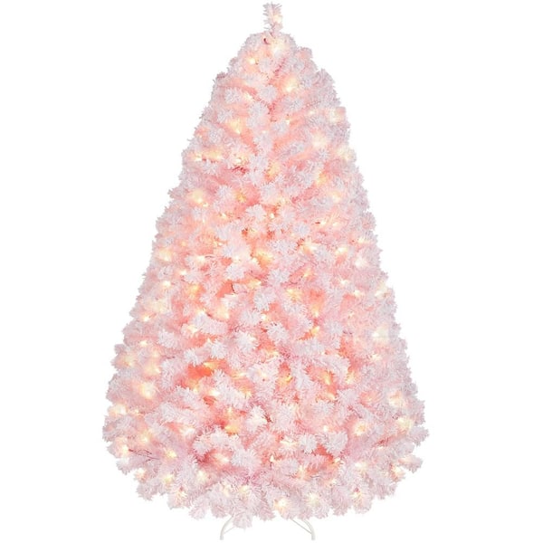 6 ft. Artificial Christmas Tree with Foldable Stand and Warm White Lights Pink