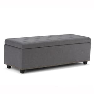 Hamilton 48 in. Wide Transitional Rectangle Storage Ottoman in Slate Grey Linen Look Fabric