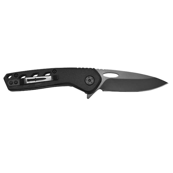 Camillus Slot 2.75 in. Carbonitride Titanium Drop Point Straight Edge Folding Knife with Quick Lauch Bearing System, Black Handle