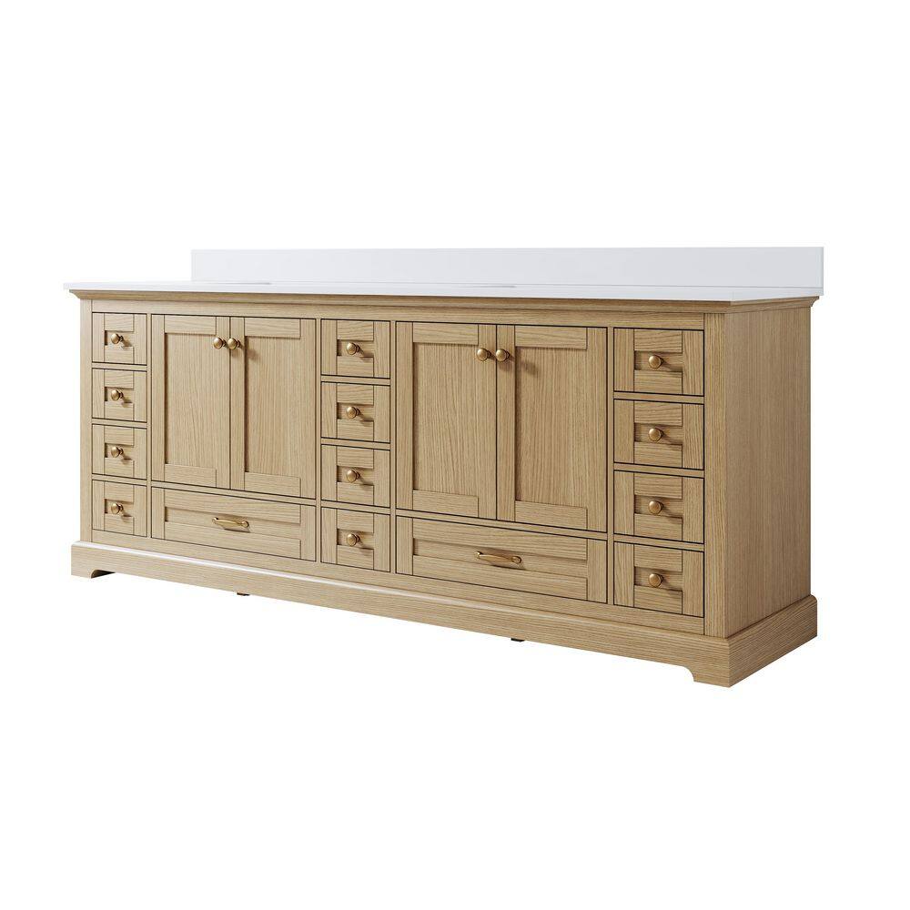 Fully Assembled 84 in. Solid Wood Freestanding Double Sink Oak Bath Vanity with Pure White Cultured Marble Top price history on PriceWatchPro