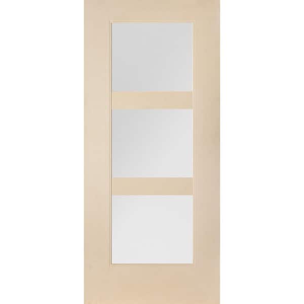 Krosswood Doors BRIGHTON Modern 36 in. x 80 in. 3-Lite Universal/Reversible Satin Glass Unfinished Fiberglass Front Door Slab