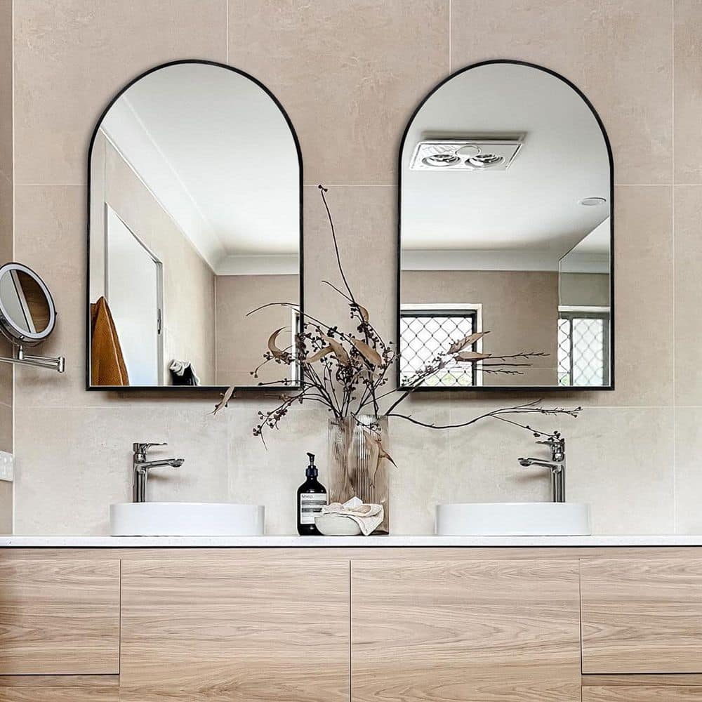 24 in. W x 36 in. H Black Vanity Arched Wall Mirror Aluminium Alloy Frame Bathroom Mirror (2-Pieces) price history on PriceWatchPro