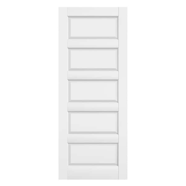 32 in. x 80 in. 5-Panel Solid Core MDF Wood White Primed Interior Door Slab