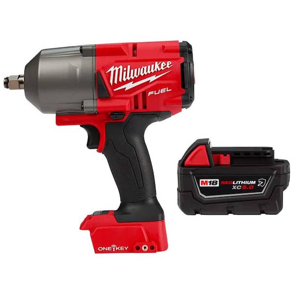 Milwaukee M18 FUEL ONE-KEY 18V Lithium-Ion Brushless Cordless 1/2 in. Impact Wrench w Friction Ring w/5.0 ah Resistant Battery