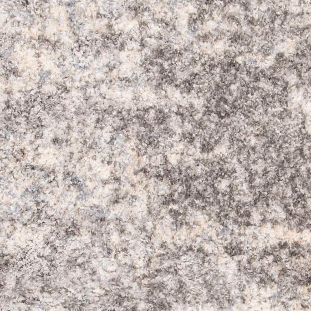 Berber Shag 5'3" Square Grey and Cream Synthetic Area Rug