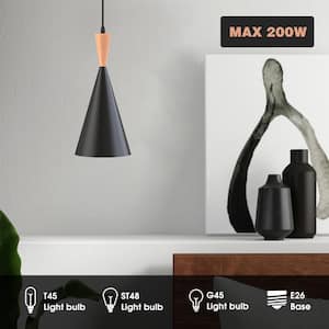 9.06 in. 1-Light Matte Black Industrial Pendant Light with Triangle Shaded for Kitchen Island Dining Room