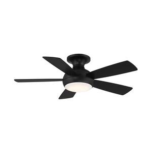 44 in. LED Matte Black Odyssey Indoor and Outdoor 5-Blade Smart Flush Mount Ceiling Fan with 3000K Light Kit and Remote