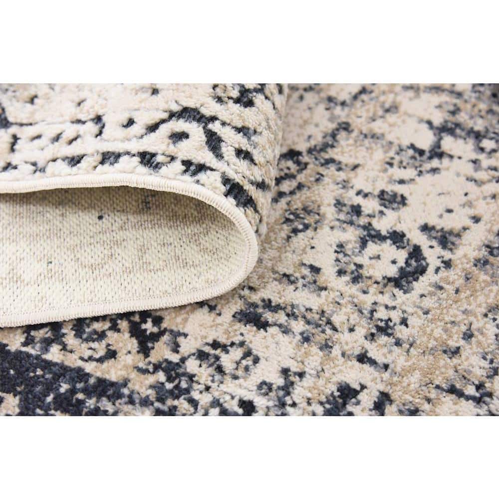 Eliza Blue and Beige Rectangular Stain-Resistant Area Rug