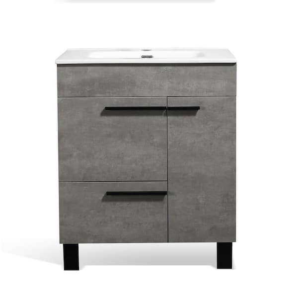 TCYO 28 in. Freestanding Cement Grey Bath Vanity with White Ceramic Top Assembled