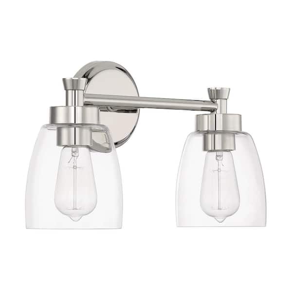 CRAFTMADE Henning 15.75 in. 2 Light Polished Nickel Finish Vanity Light with Clear Glass Shade