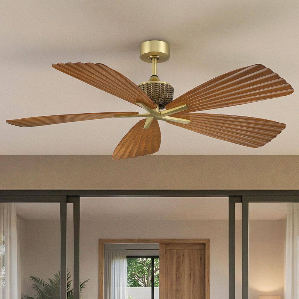 56 in. Gold Downrod Mount Leaf Outdoor Ceiling Fan with Remote Control, 5 Brown Blades, Wet Rated for Patios price history on PriceWatchPro