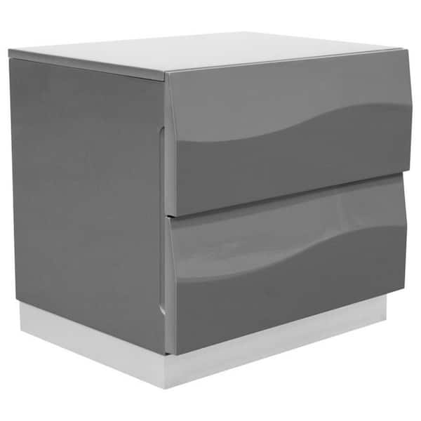 Best Master Furniture Leon 2-Drawer Gray Modern Nightstand 20 in. H x 22 in. W x 17 in. D