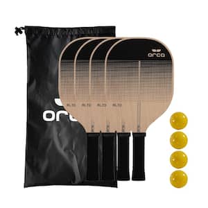 Orca Alto 4-Pack Pickleball Paddle Wood Core Sports Series Set with Travel Bag and Indoor Balls