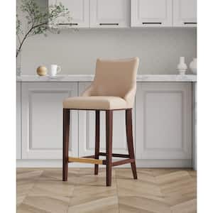 Shubert 29.13 in. Tan Beech Wood Bar Stool with Leatherette Upholstered Seat