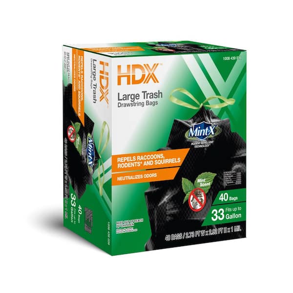 33 Gal. Black Rodent-Repellent Draw String Large Trash Bag (50-Count)
