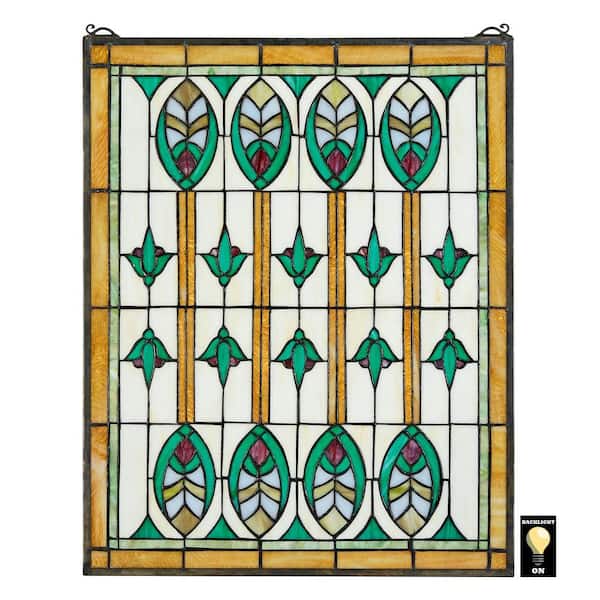 Design Toscano Elmslie Arts and Crafts Stained Glass Window Panel