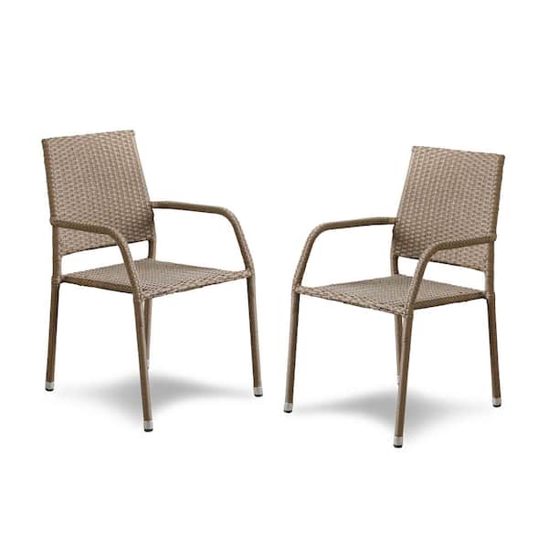 GREEMOTION Drava Brown Stackable Metal Outdoor Dining Chair (Set of 2)
