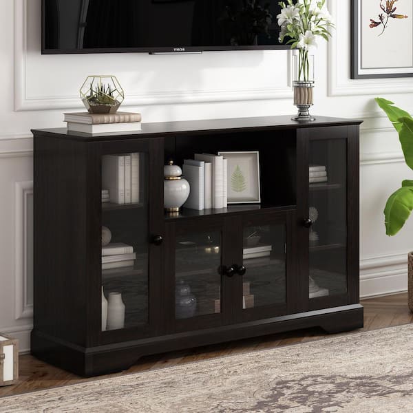 tv console table with glass doors