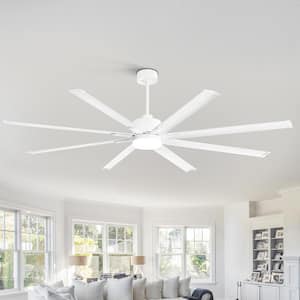 Odyn 84 in. Integrated LED Indoor/Outdoor Covered Matte White DC Motor Downrod Mount Ceiling Fan with Light and Remote