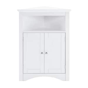 24.33 in. W x 12.16 in. D x 32.28 in. H White Floor Corner Linen Cabinet with Doors and Shelves