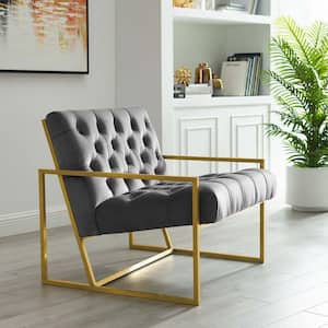 Bequest Gray Gold Stainless Steel Upholstered Velvet Accent Chair