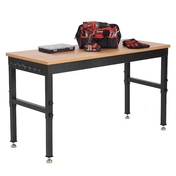 Adjustable‑Height Workbench,2200 lb Capacity,Rubberwood Top,Steel Frame,Power Outlets for Garage Workshop