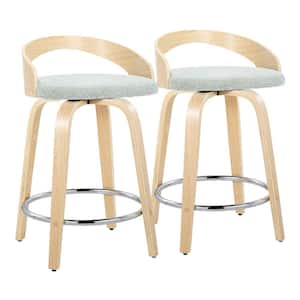 Grotto 24 in. Light Green Fabric, Natural Wood and Chrome Metal Fixed-Height Counter Stool (Set of 2)