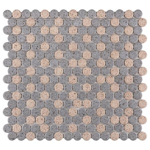 Hudson Penny Round Matte Cookies and Cream 12 in. x 12 in. Porcelain Mosaic Tile (10.74 sq. ft. / Case)