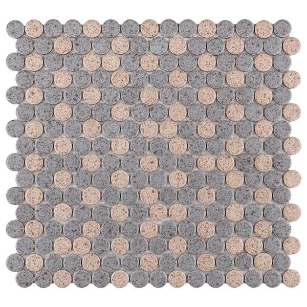 Merola Tile Hudson Penny Round Cookies/Cream 12 in. x 12-5/8 in. Porcelain Mosaic Tile (10.7 sq. ft./Case)