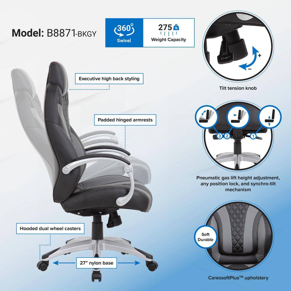 ErgoExecutive High-Back Swivel Chair in Black and Gray Leather