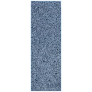 Softy Bath Collection Non-Slip Rubber Back Solid Blue 2 ft. x 5 ft. Indoor Runner Rug