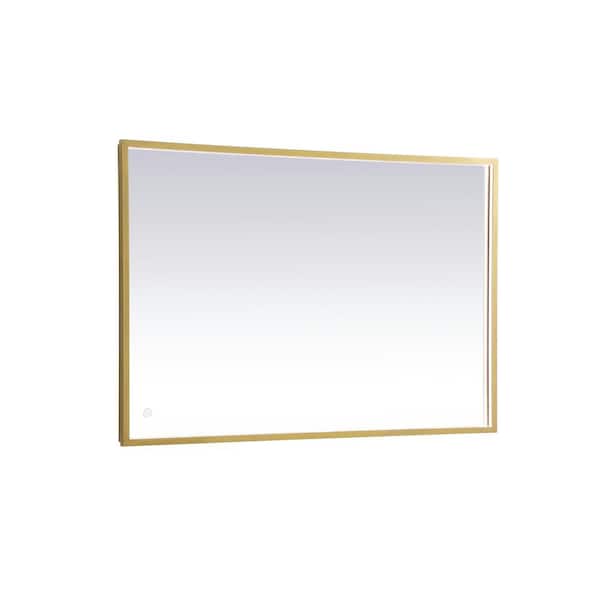 Unbranded Timeless Home 27 in. W x 40 in. H Modern Rectangular Aluminum Framed LED Wall Bathroom Vanity Mirror in Brass