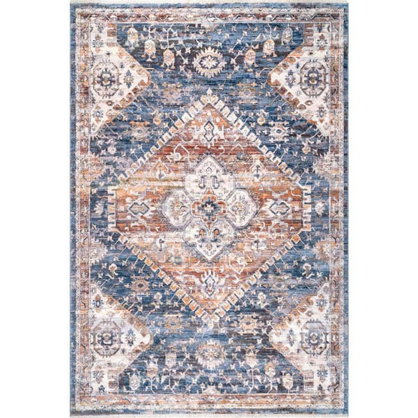 3 ft. x 5 ft. Blue Joline Faded Medallion Indoor Area Rug